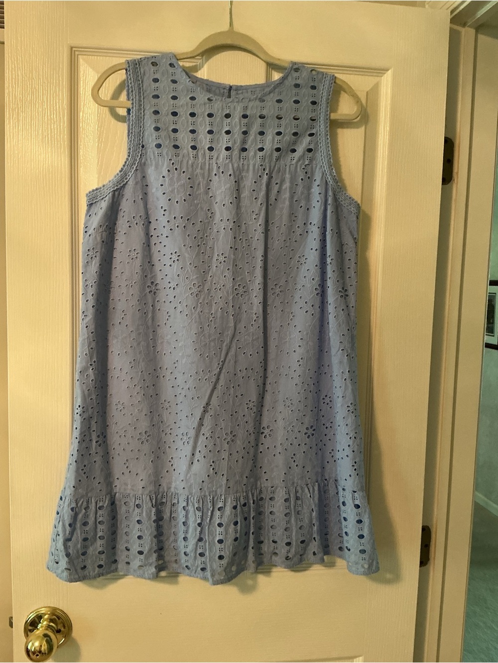 LOFT Powder Blue Eyelet Sleeveless Ruffle Hem Dress